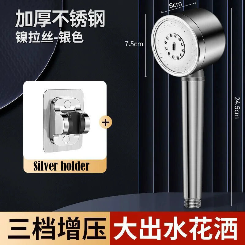 Pommeau de Douche Inox Brossé Haute Pression 3 Modes