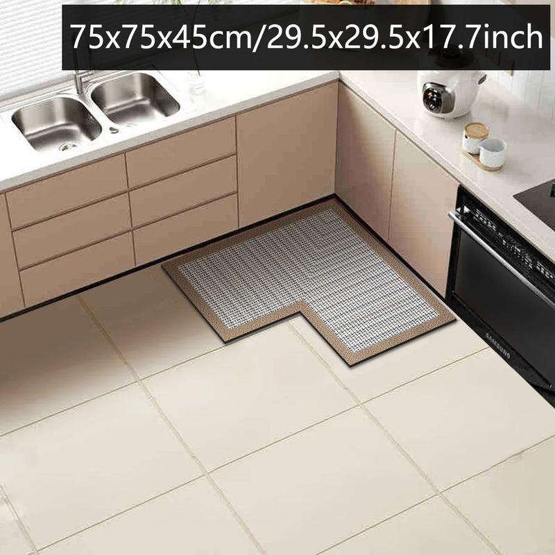 Tapis de Cuisine en L Diatomite Antidérapant, Bordure Noire, Marron ou Grise