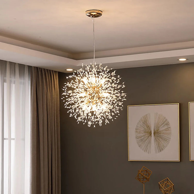 Suspension Cuisine Pissenlit Cristal Doré, Ronde ou Linéaire, 40 à 92 cm