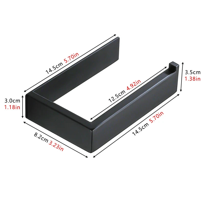 Porte-Papier Toilette Sans Perçage Noir Mat Carré