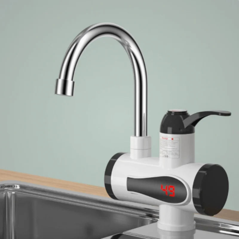 Robinet Chauffe-Eau Instantané Électrique 3 000 W à Col de Cygne Orientable, Blanc