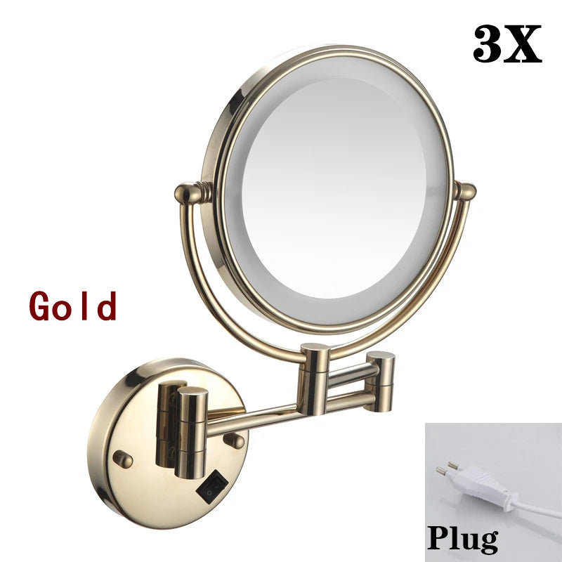 Miroir Grossissant Mural LED Double Face en Laiton 3x ou 5x
