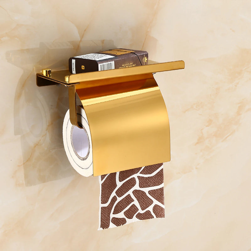 Porte-Papier Toilette Mural Doré avec Tablette