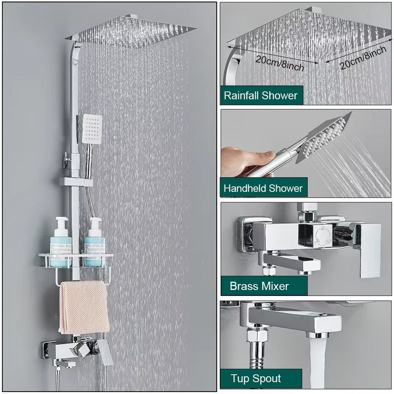 Colonne de Douche Laiton Bain-Douche, Pommeau Pluie 20 à 30 cm
