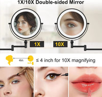 Miroir Grossissant LED Tactile Pliant Mural Rechargeable 3X 5X 7X 10X