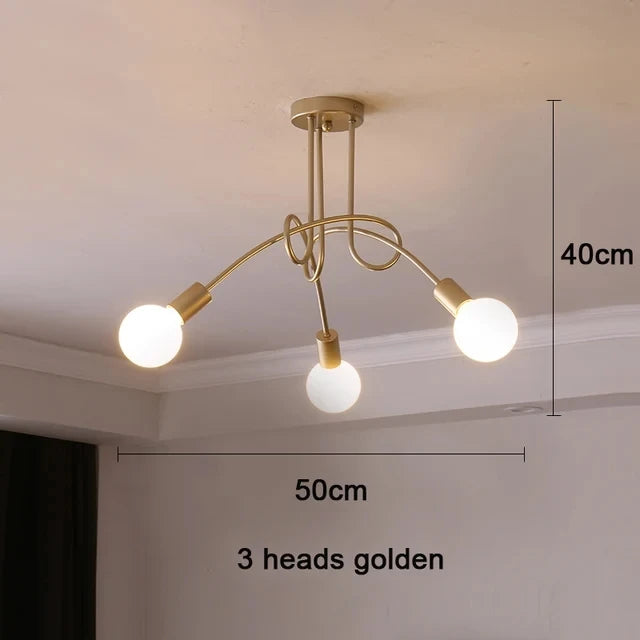 Plafonnier Cuisine Branches 3 ou 5 Lampes E27, Noir, Blanc ou Doré