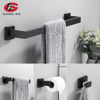 Accessoires Salle de Bain Noir Mat Carré Inox à la Pièce, 5 Articles