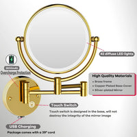 Miroir de Maquillage LED Grossissant 10X Tactile Mural Double Bras Extensible
