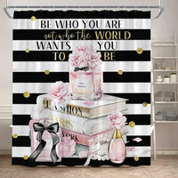 Rideau de Douche Flacon Parfum 180x180 cm et Tapis à la Pièce