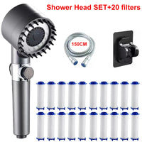 Pommeau de Douche à Filtre Massage, Kit avec Flexible et Support, Gris ou Violet