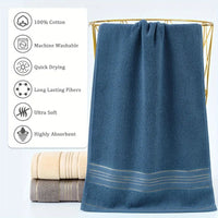 Serviette de Toilette Coton Taupe, Crème ou Bleu, Lignes Dorées 32 x 72 cm