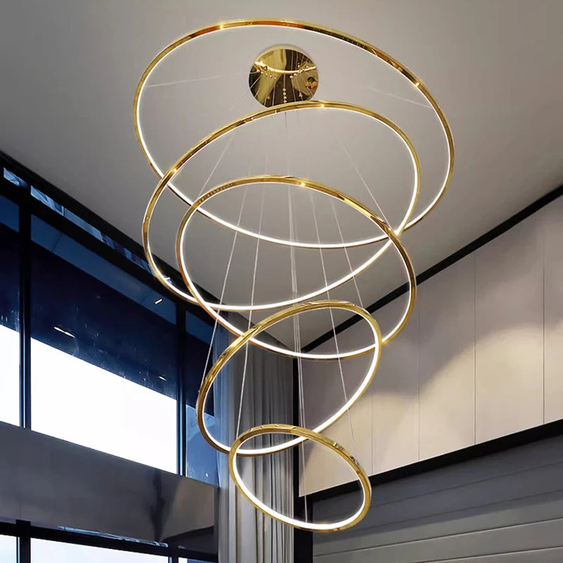 Suspension Cuisine LED à 5, 6 ou 7 Anneaux, Double Hauteur et Escalier