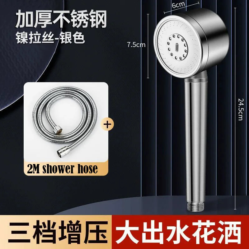 Pommeau de Douche Inox Brossé Haute Pression 3 Modes