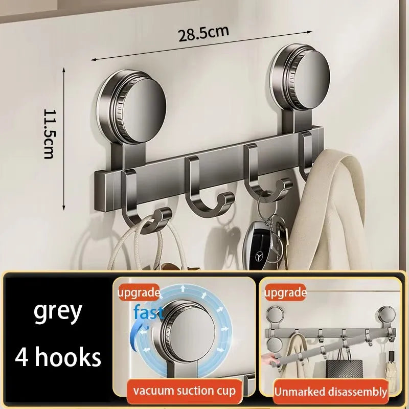Patère Salle de Bain à Ventouse sans Perçage, Rail Aluminium Gris