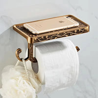 Porte-Papier Toilette Rétro avec Tablette et Crochet, Laiton Vieilli