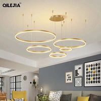 Suspension Cuisine Anneaux LED Design Moderne, Noir, Blanc ou Doré, 1 à 5 Anneaux