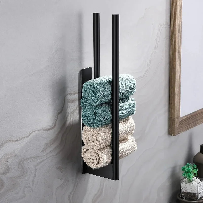Porte-Serviette Mural Adhésif Sans Perçage Noir 39 cm