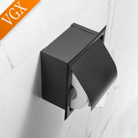Porte-Papier Toilette Encastré Inox 304 Noir Mat ou Chromé avec Rabat