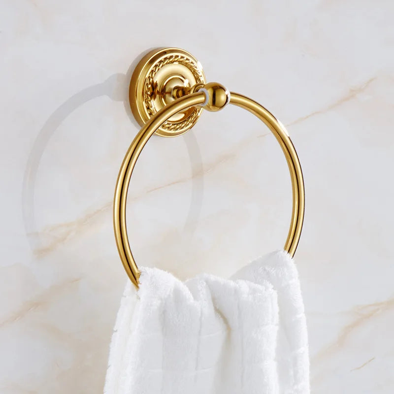 Accessoires Salle de Bain Laiton Doré Rosace Torsadée à la Pièce, 11 Articles