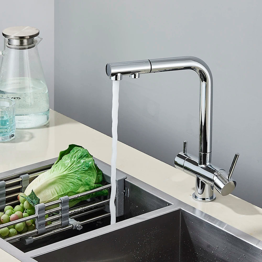 Mitigeur de Cuisine Filtrant Laiton Double Poignée Extractible