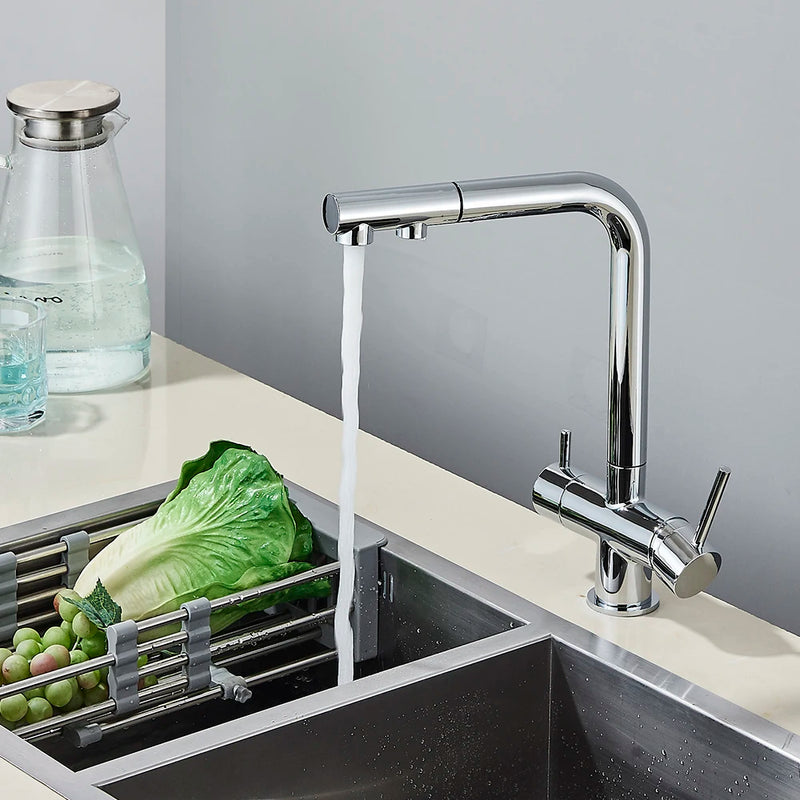 Mitigeur de Cuisine Filtrant Laiton Double Poignée Extractible