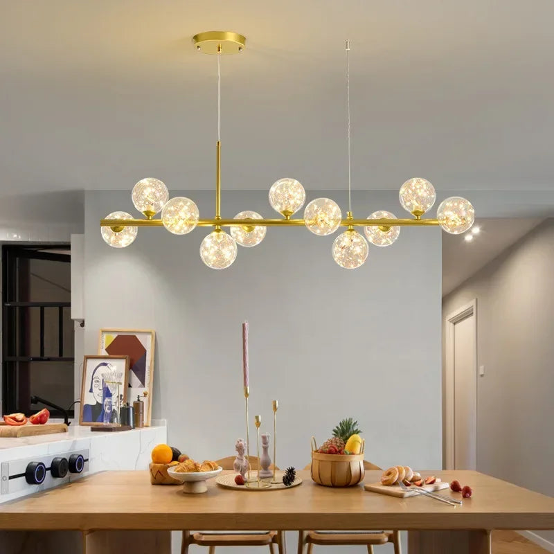 Suspension Cuisine Îlot Globes Verre, 7 à 11 Têtes, Noir ou Doré