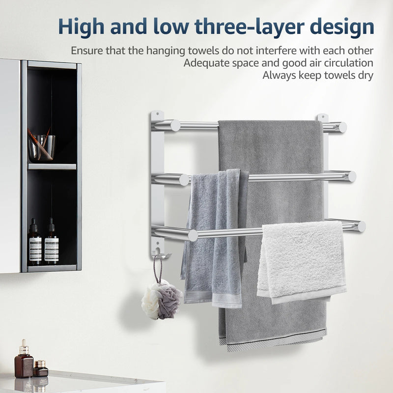 Porte-Serviettes Mural Inox 3 Barres Extensible, 43 à 73 cm