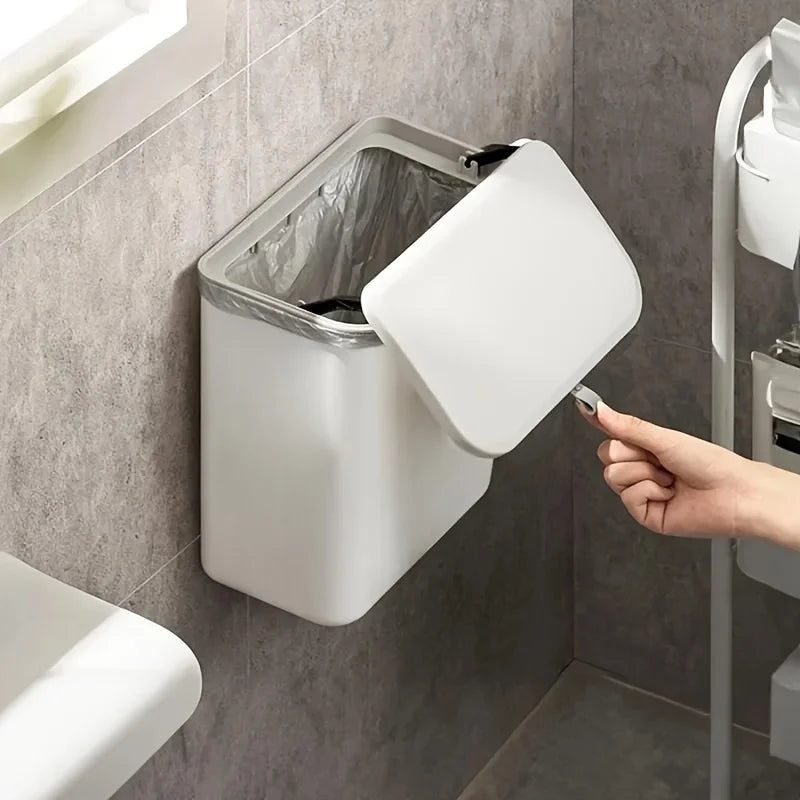 Poubelle Murale de Cuisine Blanche à Couvercle Rabattable, 7 ou 9 L
