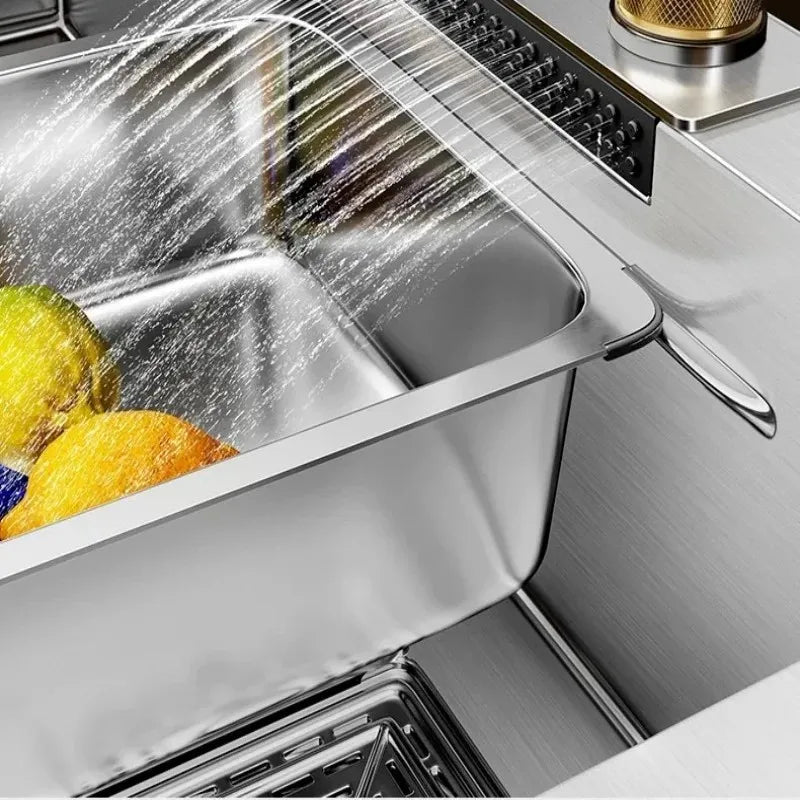 Évier Cuisine Inox 304 Cascade 1 Bac avec Robinet, 3 Largeurs