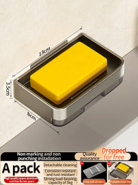 Porte-Savon Mural Sans Perçage avec Bac Égouttoir Amovible 13 cm