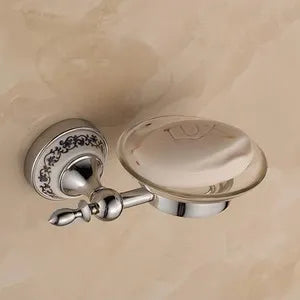 Accessoires Salle de Bain Chromé Céramique Bleu et Blanc à la Pièce, 23 Articles