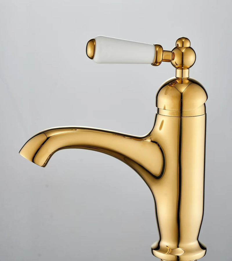 Mitigeur Lavabo Rétro Poignée Blanche Laiton, 6 Finitions