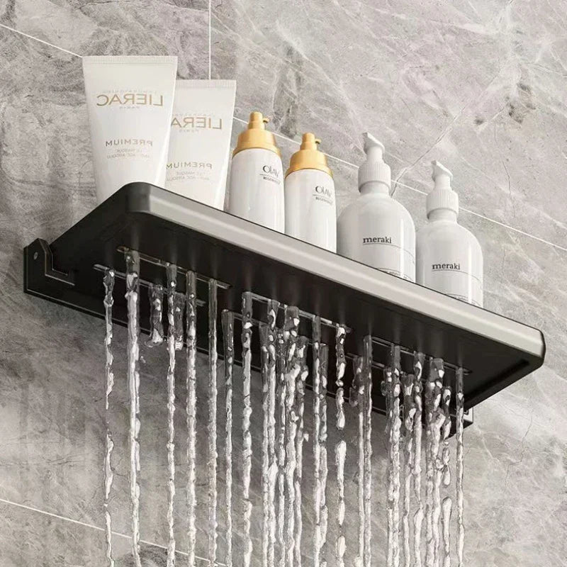Étagère de Douche Murale Rabattable en Métal Étanche