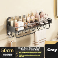 Étagère Salle de Bain Inox Gris Anthracite, Sans Perçage, Barre en Option