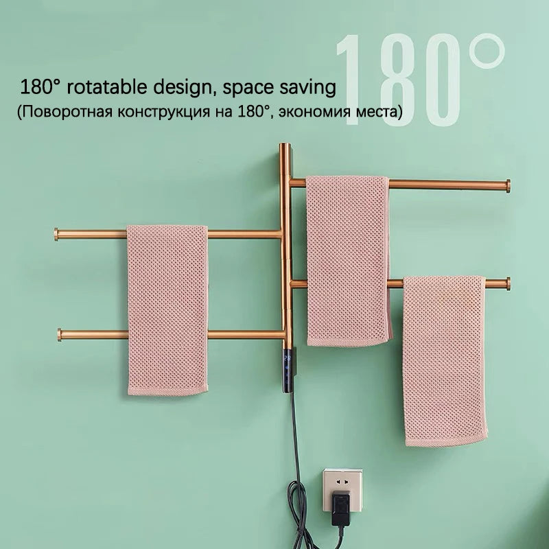 Sèche-Serviette Électrique Mural 4 Barres Rotatives Inox 58 x 48,5 cm