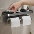 Porte-Papier Toilette Mural Blanc, Noir ou Gris avec Tablette, 1 ou 2 Rouleaux