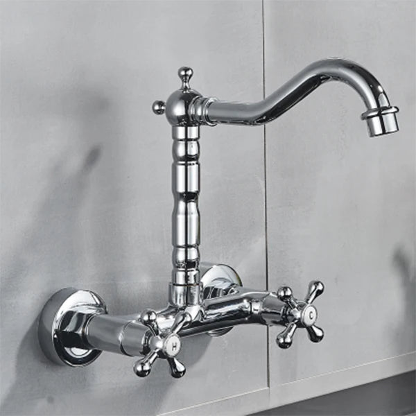 Mitigeur de Cuisine Laiton Antique Bec Long Pivotant Double Poignée