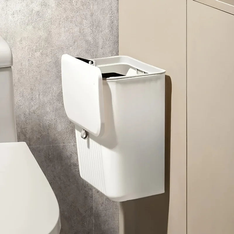 Poubelle Murale de Cuisine Blanche à Couvercle Rabattable, 7 ou 9 L