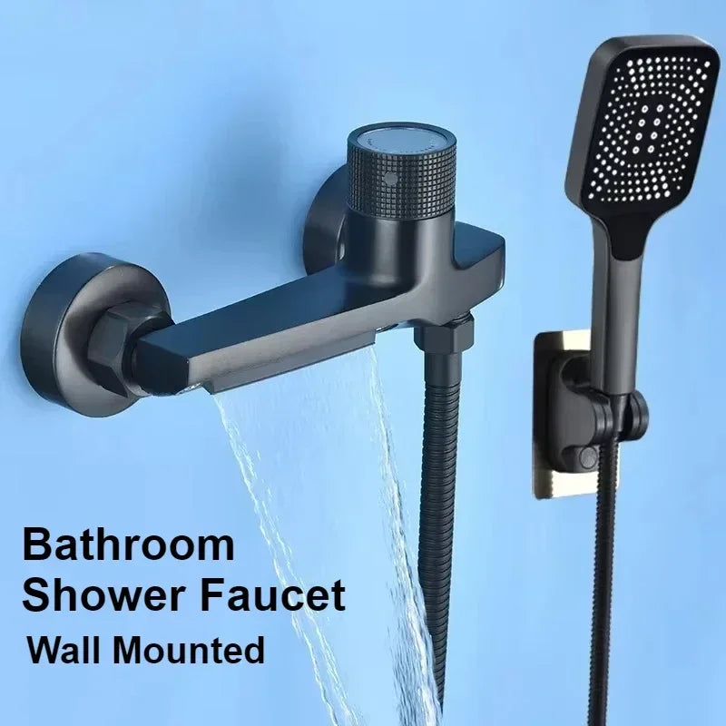 Robinet Baignoire Mural Cascade en Laiton, Seul ou avec Douchette, 3 Finitions