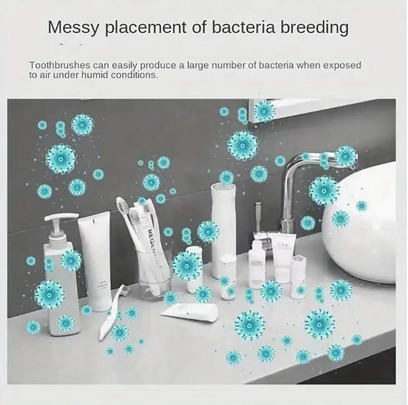 Porte-Brosse à Dents Mural 4 Places, Distributeur de Dentifrice et Lampe UV, Noir ou Blanc