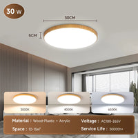 Plafonnier LED Salle de Bain Bois, Puissance et Teinte au Choix