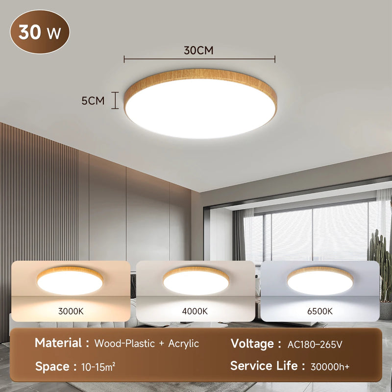 Plafonnier LED Salle de Bain Bois, Puissance et Teinte au Choix