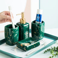 Set Accessoires Salle de Bain Céramique Marbrée Veines Dorées, 3 ou 4 Pièces