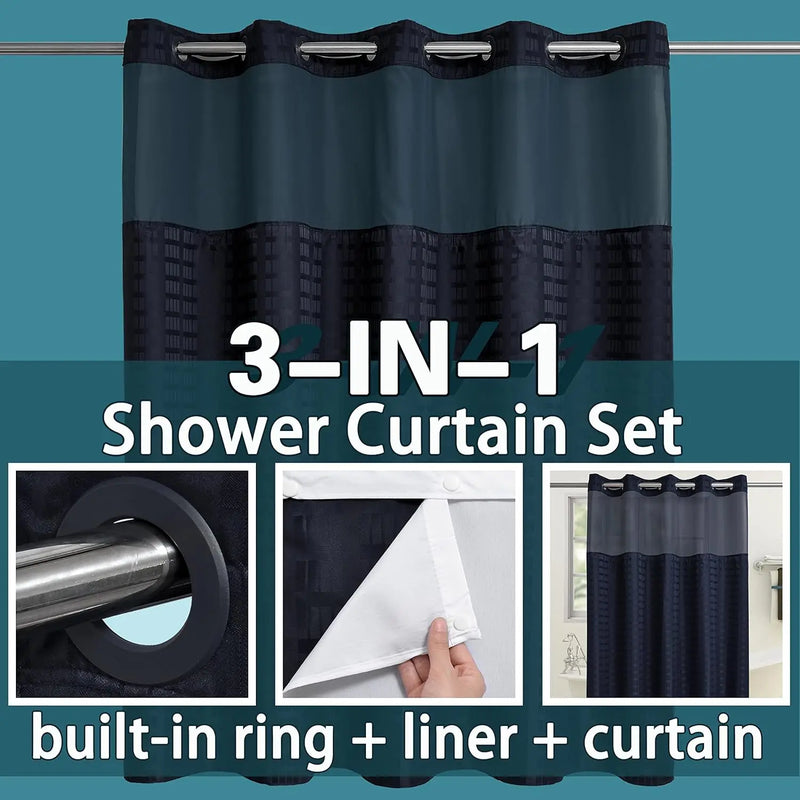 Rideau de Douche Sans Crochets avec Doublure Clipsable, 8 Coloris