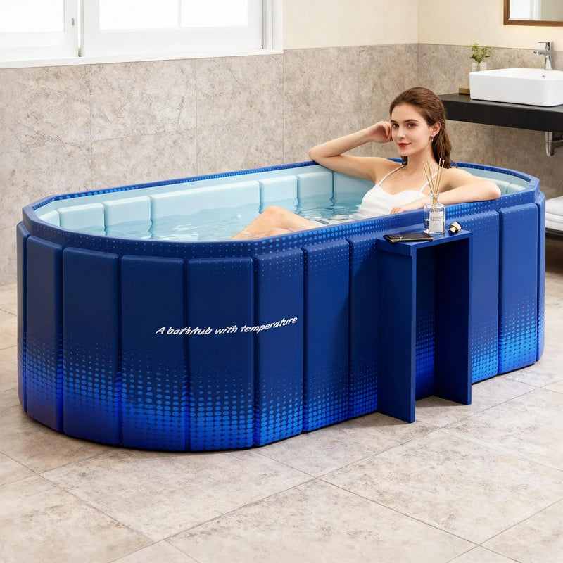 Baignoire Pliable Adulte Portable Bleue ou Jaune Doré, 120 ou 150 cm