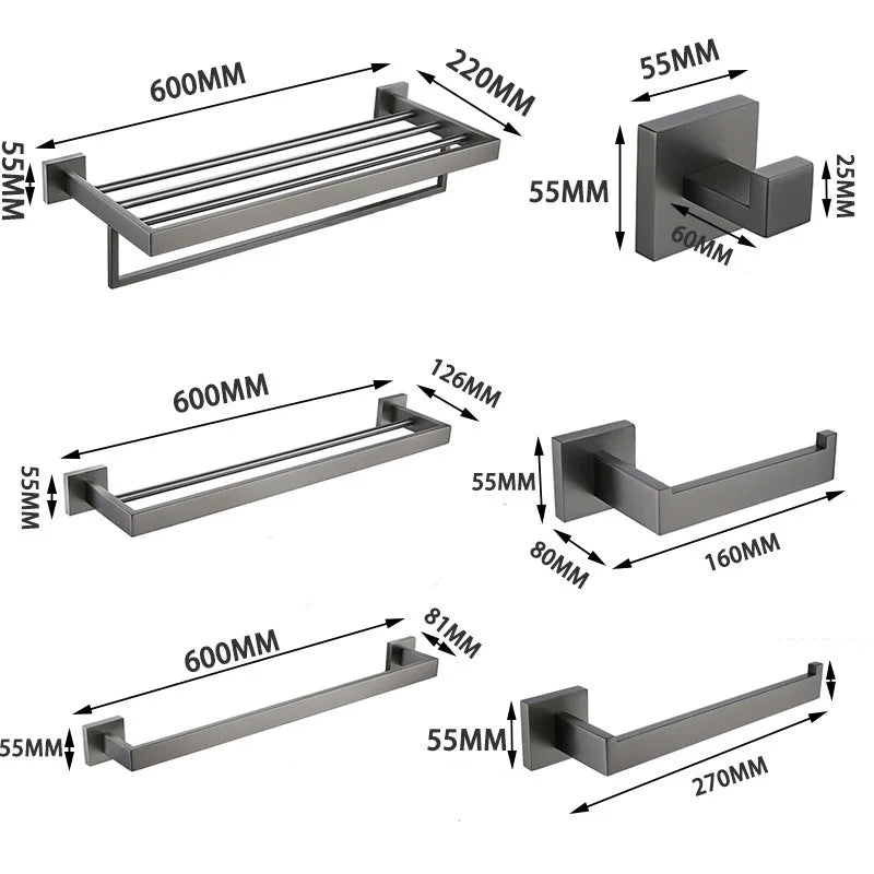 Accessoires Salle de Bain Inox Gris Anthracite à la Pièce, 12 Articles