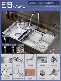 Évier Cuisine Inox 304 Cascade 1 Bac avec Robinet, 3 Largeurs