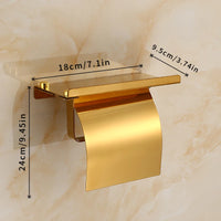 Porte-Papier Toilette Mural Doré avec Tablette