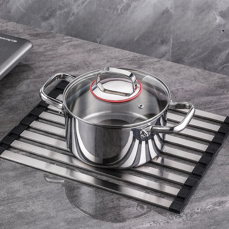 Égouttoir à Vaisselle Enroulable Inox 304 sur Évier, 35 à 55 cm