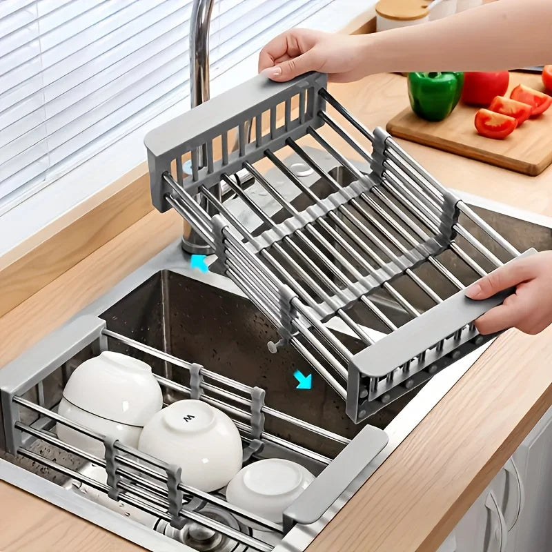 Égouttoir Inox Extensible pour Évier de 28 à 46,5 cm, Petit ou Grand Format